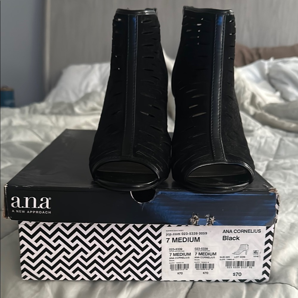 a.n.a Black Peep Toe Ankle Boots
